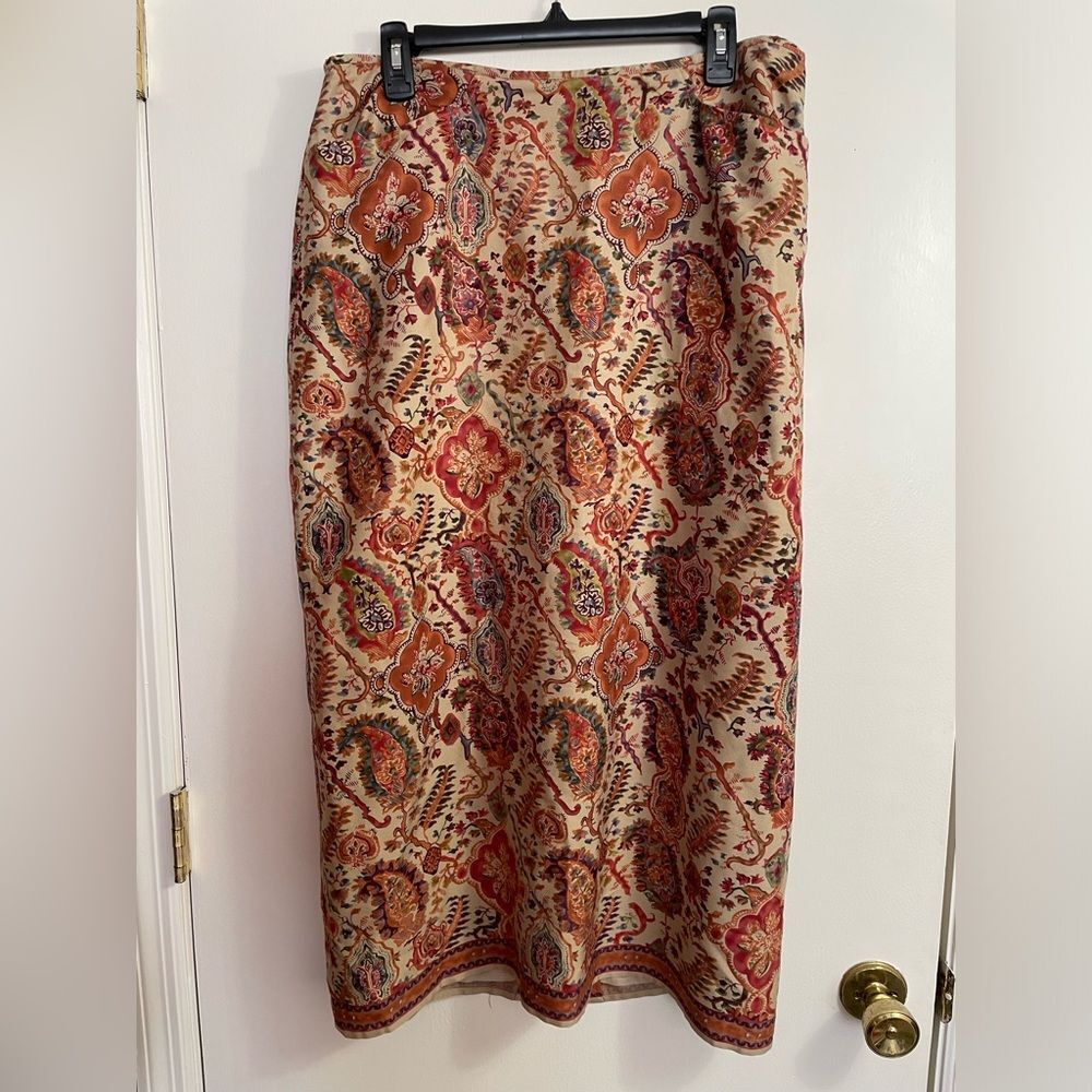 VTG Sundance Wool/Silk Blend Paisley Print Bohemian Cottage Core Skirt Sz 14P